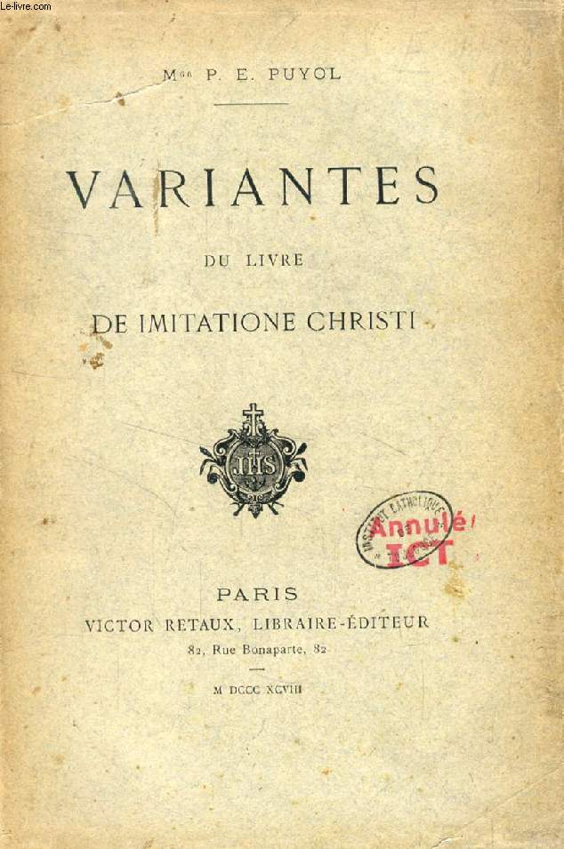 VARIANTES DU LIVRE 'DE IMITATIONE CHRISTI'