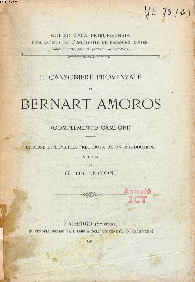 IL CANZONIERE PROVENZALE DI BERNART AMOROS (Complemento Campori)