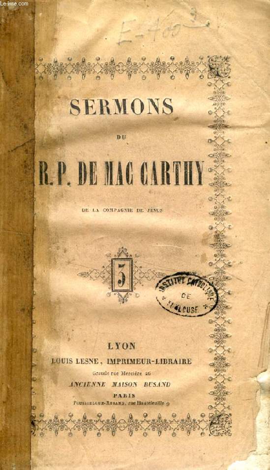 SERMONS DU REVEREND PERE DE MAC CARTHY, TOME III