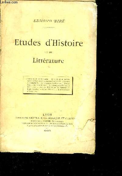 ETUDES D HISTOIRE ET DE LITTERATURE