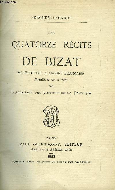 QUATORZE RECITS DE BIZAT - MATELOT DE LA MARINE FRANCAISE