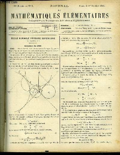 JOURNAL DE MATHEMATIQUES ELEMENTAIRES - ANNEE 20, 21, 22 et 23 de 1895  1899