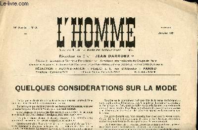 JOURNAL : L HOMME N 76 JANVIER 1951 //SOMMAIRE : QUELQUES CONSIDERATIONS SUR LA MODE - EINIGE ANSICHTEN UEBER DIE MODE - COUPE DU VESTON SPORT