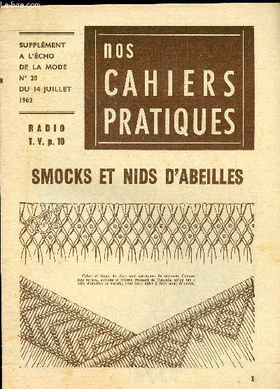 SUPPLEMENT A L ECHO DE LA MODE N28 - NOS CAHIERS PRATIQUES - SMOCKS ET NIDS D ABEILLES