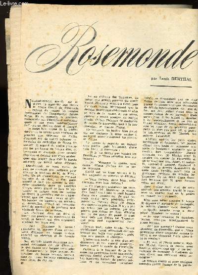 JOURNAL INCOMPLET COMPRENANT LE ROMAN LITTERAIRE : ROSEMONDE DE LOUIS DERTHAL