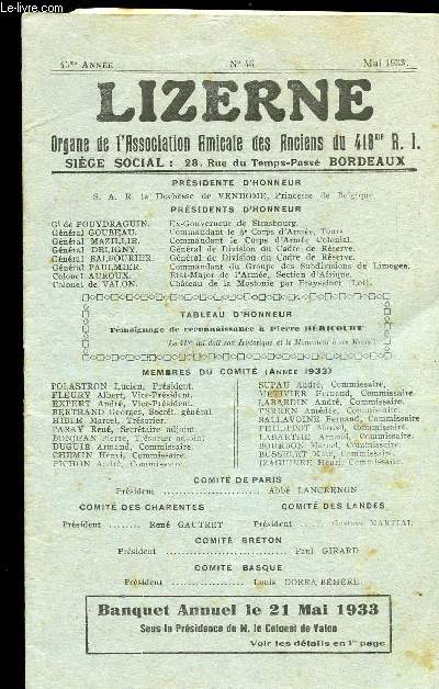 LIZERNE : ORGANE DE L ASSOCIATION AMICALE DES ANCIENS DU 418 EME R.I - N 36 MAI 1933