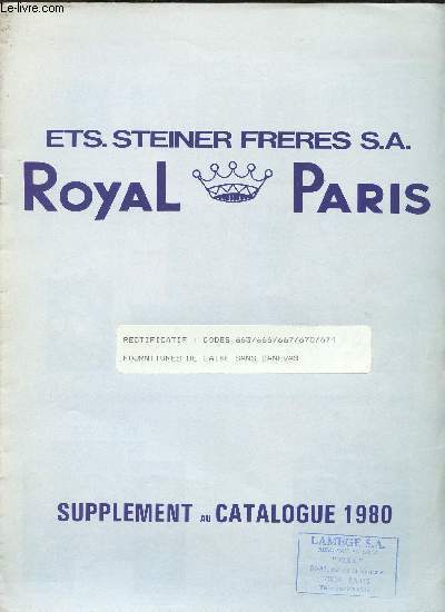 SUPPLEMENT AU CATALOGUE 1980 -
