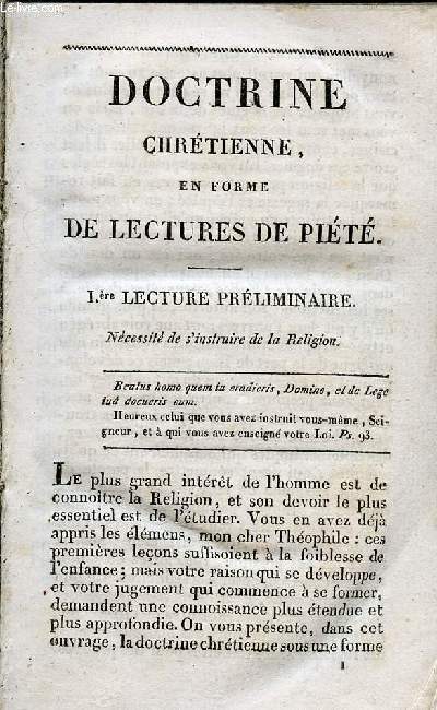 DOCTRINE CHRETIENNE EN FORME DE LECTURES DE PIETE