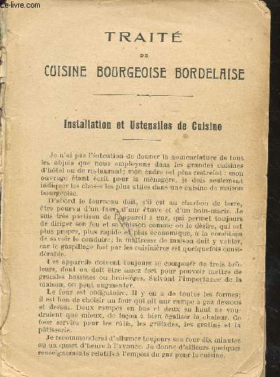 TRAITE DE CUISINE BOURGEOISE BORDELAISE