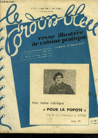 Le Cordon Bleu - Revue illustre de cuisine pratique n 976 - Mai 1940 - 46e anne : Cuisine de Flandre et d'Artois - La bonne cuisine journalire - Les menus simples de saison - Le gigot de Pr-sal  l'angalise - Pour la popote - Les bonnes recettes...