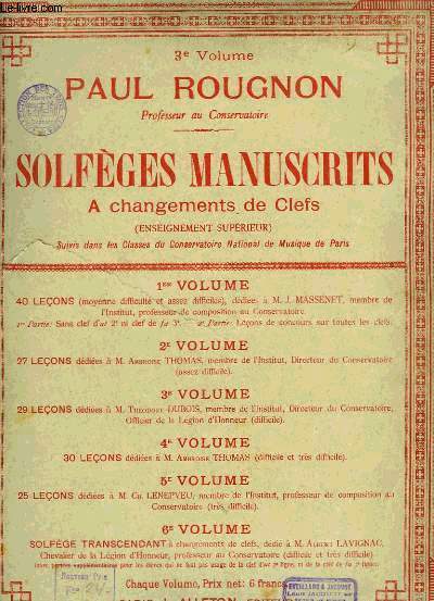 SOLFEGES MANUSCRITS A CHANGEMENTS DE CLEFS