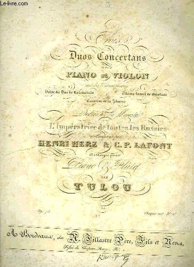 TROIS DUOS CONCERTANS POUR PIANO ET VIOLON