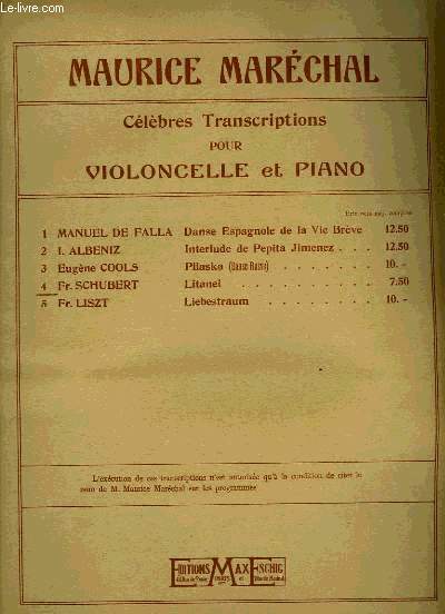 CELEBRES TRANSCRITPTIONS POUR VIOLONCELLE ET PIANO