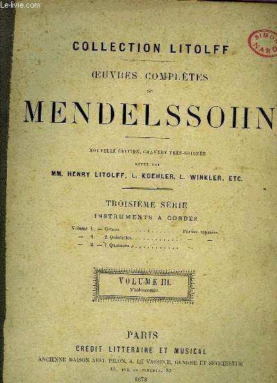 OEUVRES COMPLETES DE MENDELSSOHN