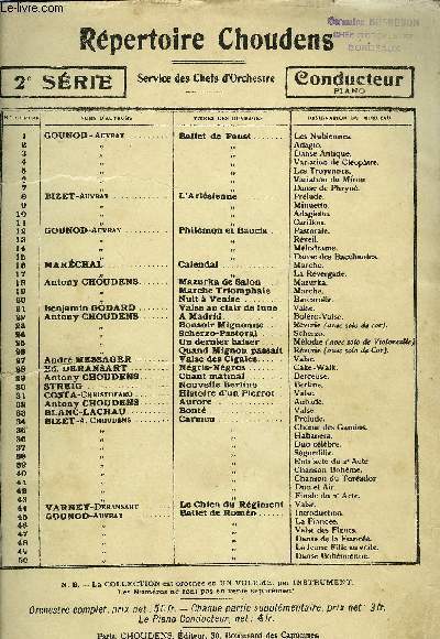 REPERTOIRE CHOUDENS, SEVICE DES CHEFS D'ORCHESTRE, 2EME SERIE