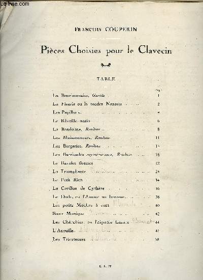 PIECES CHOISIES POUR LE CLAVECIN