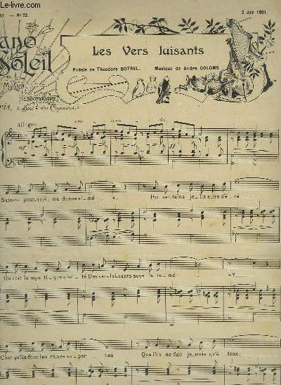PIANO SOLEIL - N22 DU 2 JUIN 1901 : LES VERS LUISANTS + FRISSON DE FLEURS.