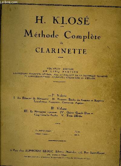 METHODE COMPLETE DE CLARINETTE IER VOLUME