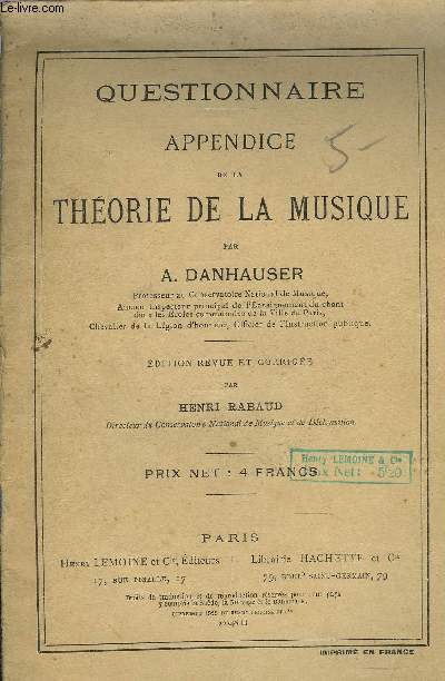 QUESTIONNAIRE, APPENDICE DE LA THEORIE DE LA MUSIQUE