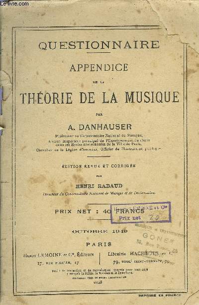 QUESTIONNAIRE, APPENDICE DE LA THEORIE DE LA MUSIQUE