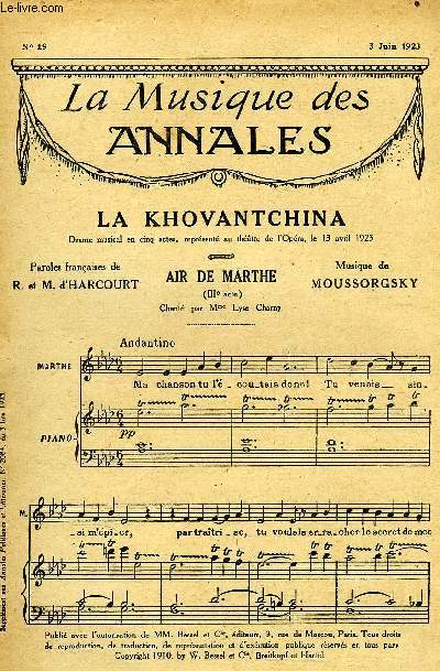 LA MUSIQUE DES ANNALES N19 LA KHOVANTCHINA