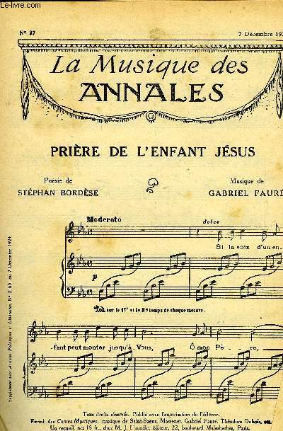 LA MUSIQUE DES ANNALES N37 PRIERE DE L'ENFANT JESUS