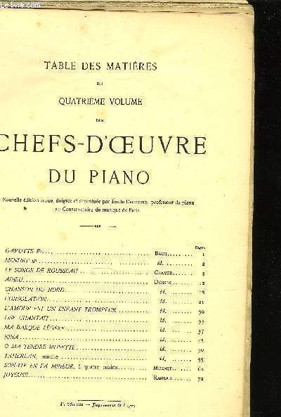 QUATRIEME VOLUME DES CHEFS-D'OEUVRE DU PIANO