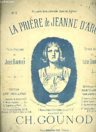 LA PRIERE DE JEANNE D'ARC pour soprano ou tenor POUR ORGUE ET PIANO en latin et franais