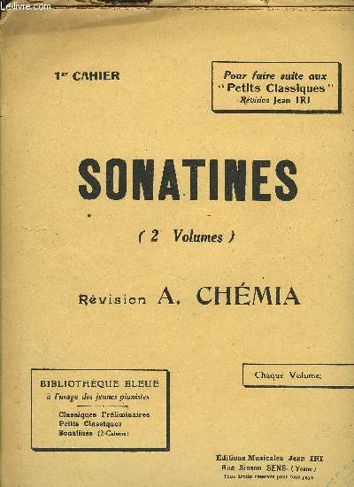 SONATINES 1er CAHIER POUR PIANO