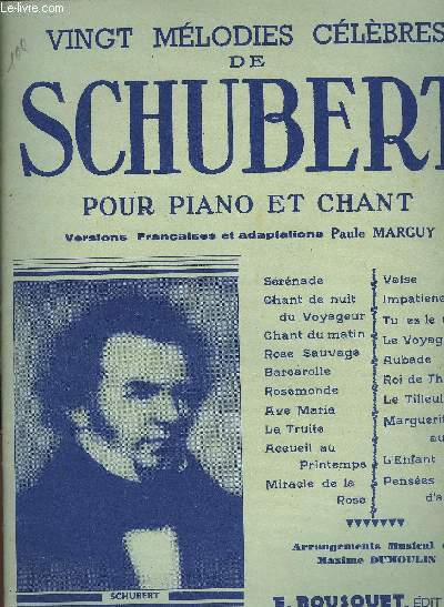 VINGT MELODIE CELEBRES DE SCHUBERT POUR PIANO ET CHANT