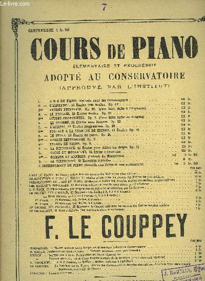 LA DIFFICULTE 15 ETUDES POUR DELIER LES DOIGTS DE LA SERIE COURS DE PIANO lmentaire et progressif adapt au conservatoire