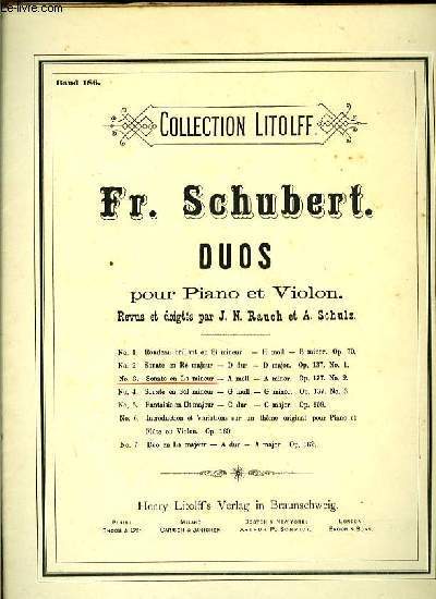 DUOS pour piano et violon revus et doigts par J.N Rauch et A.Schulz N3. SONATE EN LA MINEUR