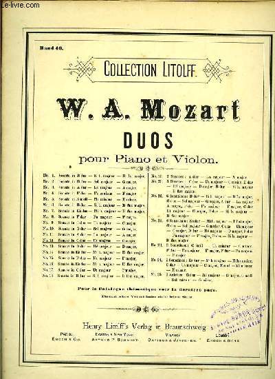 DUOS pour piano et violon N°12 sonate in C dur- Ut majeur