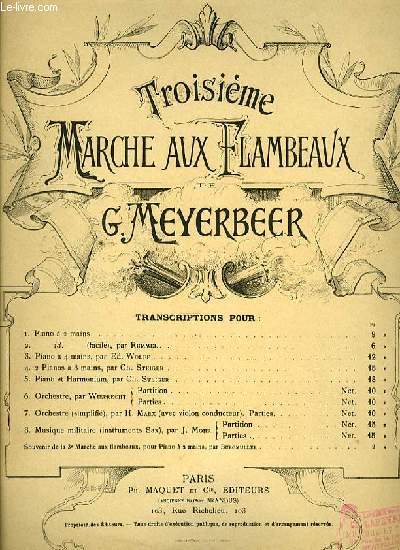 TROISIEME MARCHE AUX FLAMBEAUX pour piano