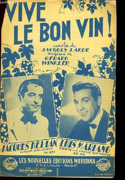 VIVE LE BON VIN tarentelle PARTITION POUR LE CHANT