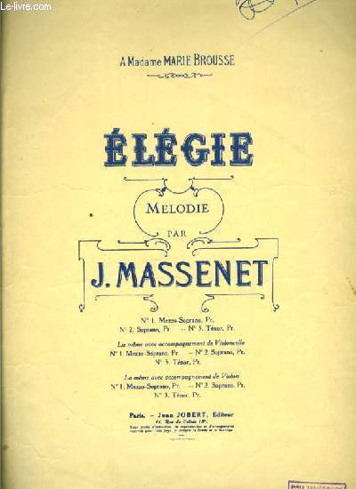 ELEGIE mlodie N 2 POUR CHANT ET PIANO