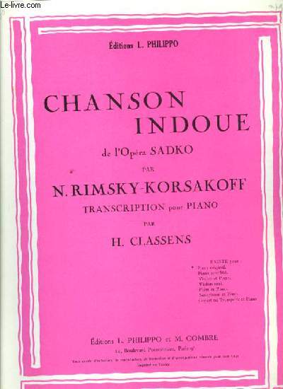 CHANSON INDOUE de l'opra de Sadko par N.Rimsky-Korsakoff transcription pour piano