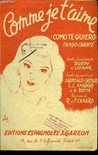 COMME JE T'AIME (como te quiero) tango chant