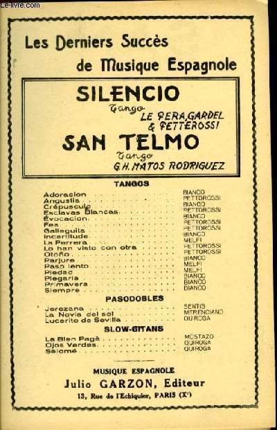 SILENCIO tango / SAN TELMO tango PARTITION POUR ORCHESTRE