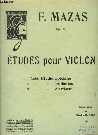 ETUDES POUR VIOLON Ier CAHIER ETUDES SPECIALES