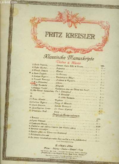 KLASSICHE MANUSKRIPTE N7 SCHERZO von K.v. Dittersdorf-Kreisler POUR VIOLINE