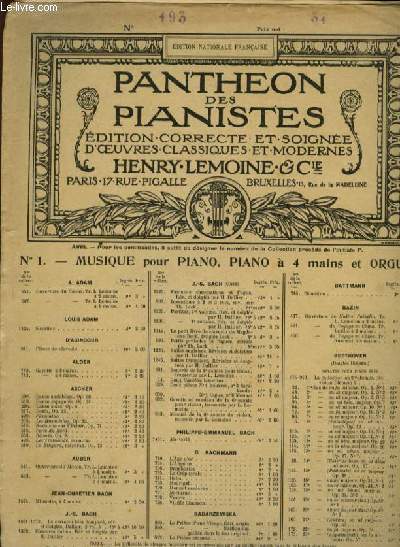 N193. SONATINE EN FA MINEUR- F minor EDITION NATIONAL FRANCAISE PANTHEON DES PIANISTES