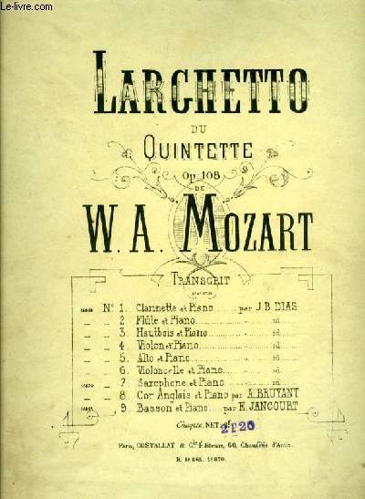 LARGHETTO du QUINTETTE OP.108 POUR BASSON ET PIANO