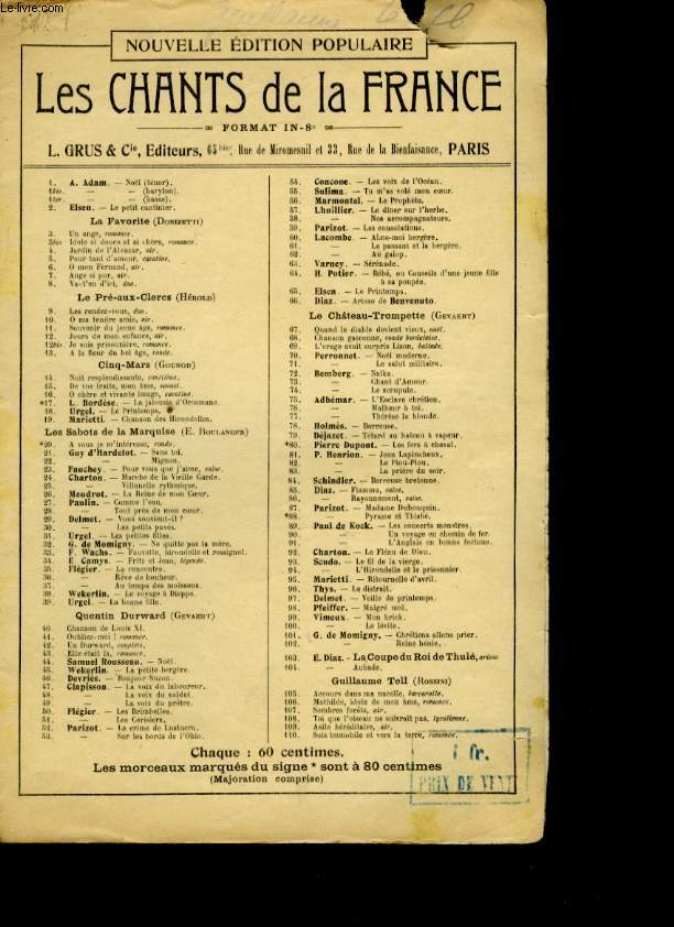 LES CHANTS DE LA FRANCEN107 GUILLAUME TELL. SOMBRES FORETS.