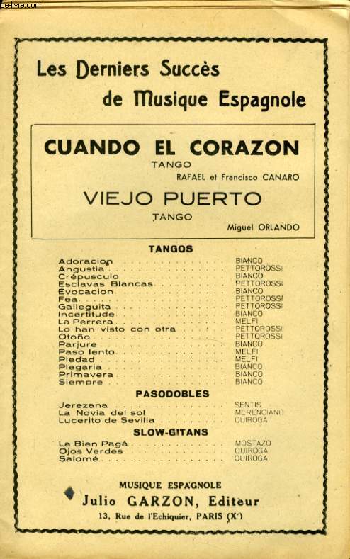 CUANDO EL CORAZON / VIEJO PUERTO  LES DERNIERS SUCCES DE MUSIQUE ESPAGNOLE