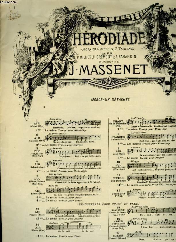 HERODIADE OPERA EN 4 ACTES ET 7 TABLEAUX AIR DE SALOME