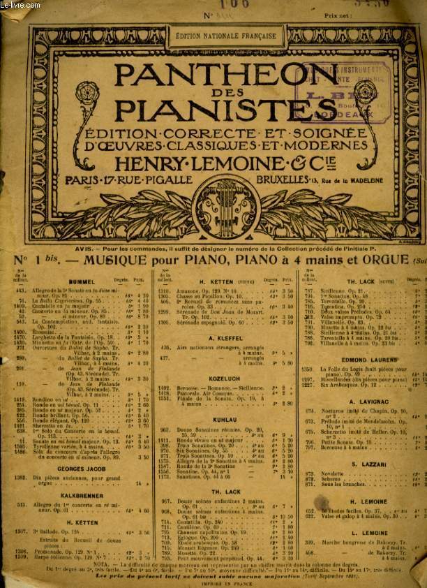 PANTHEON DES PIANISTESN 166 5 EME EN SOL MAJEUR