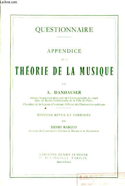 APPENDICE DE LA THEORIE DE LA MUSIQUE