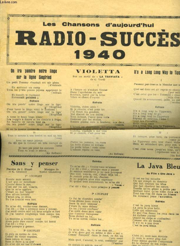 LES CHANSONS D'AUJOURD'HUI RADIO - SUCSES 1940