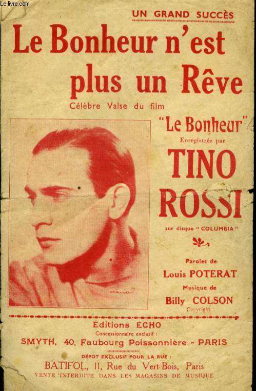 LE BONHEUR N'EST PLUS UN REVE / DIS MOI SI TU VONNAIS MARSEILLE / LA BARQUE D'YVES / QUAND JE M'ENDORS / POUR TOI , MADONNA / VIENS DANSER QUAND MEME;